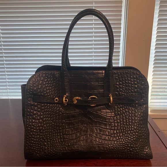 Claudia Firenze Black Crocodile-Patterned Satchel - Picture 2 of 6